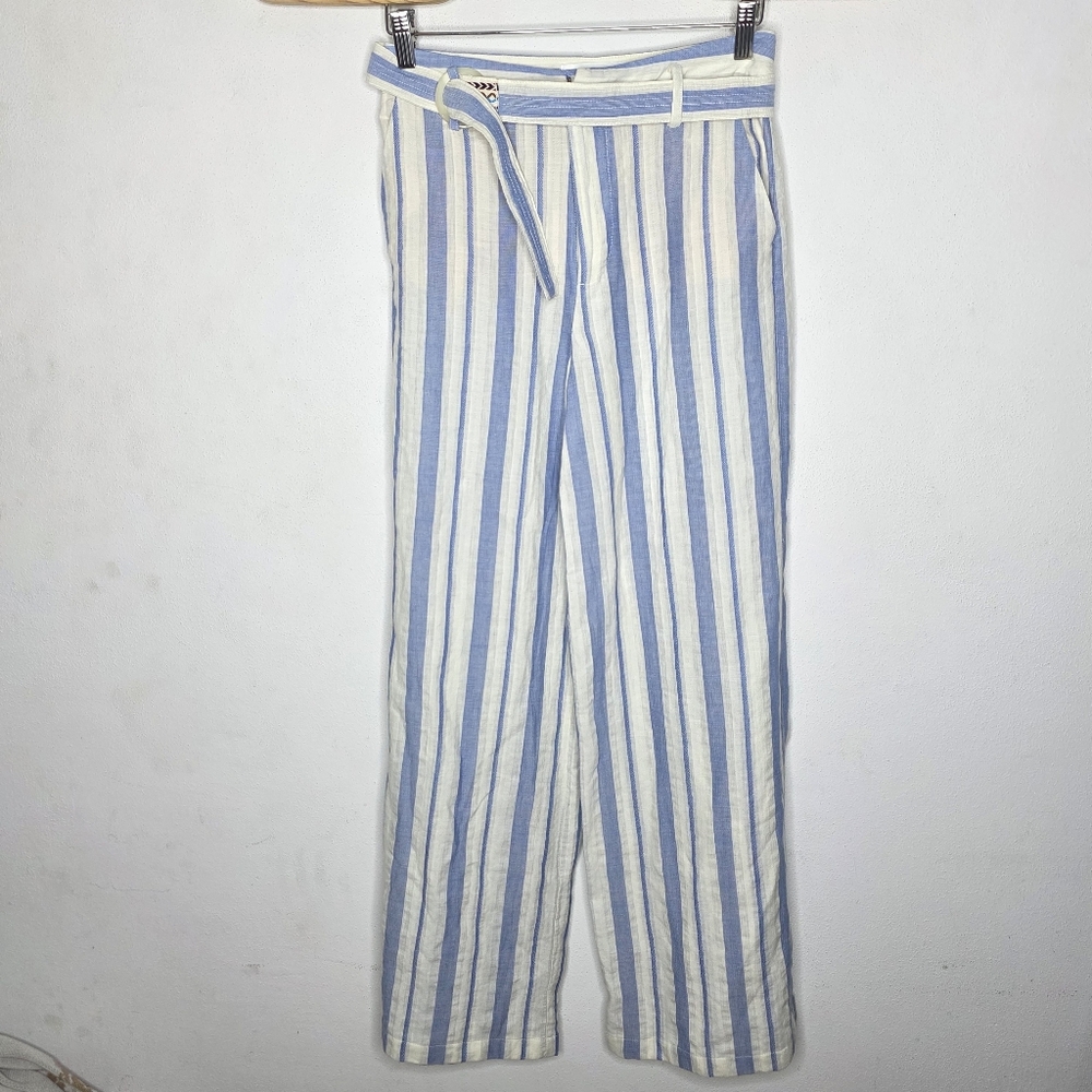 Ett:twa Anthropologie Blue Striped Wide Leg Belt Pants Women's Size 0